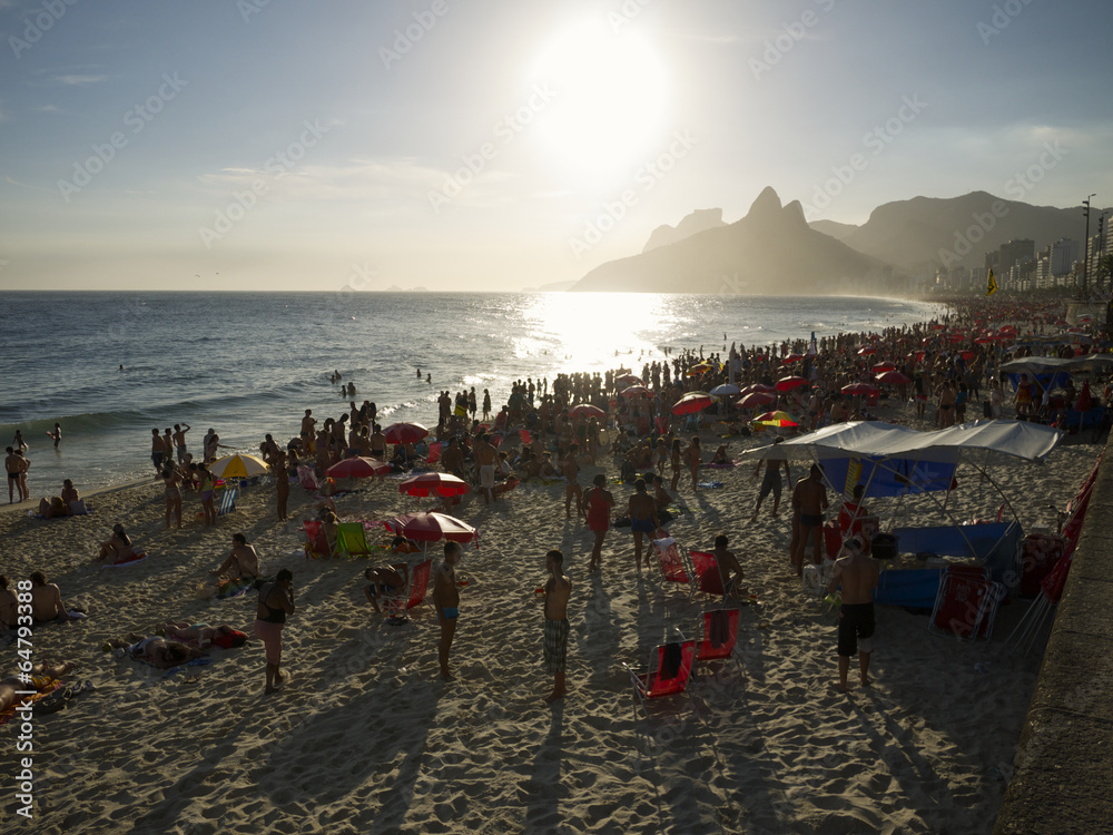 Ipanema Beach Rio de Janeiro Brazil Sunset Crowd Ipanema Beach Rio de Janeiro Brazil Sunset Crowd