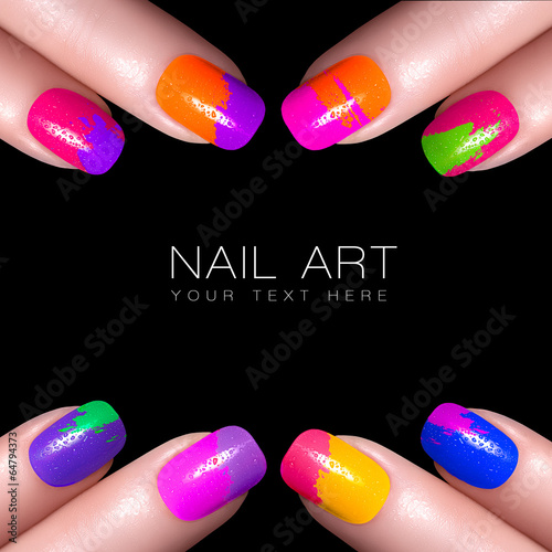 Colorful Fluor Nail Polish. Art Nail with example text #64794373