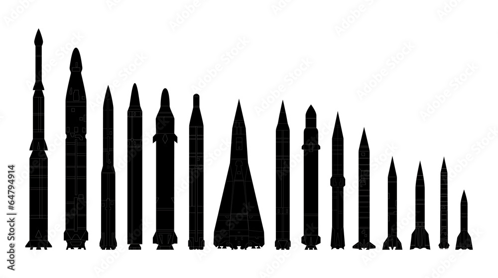 Set of combat rocket weapons. Isolated on white background. Vect Set of combat rocket weapons. Isolated on white background. Vect