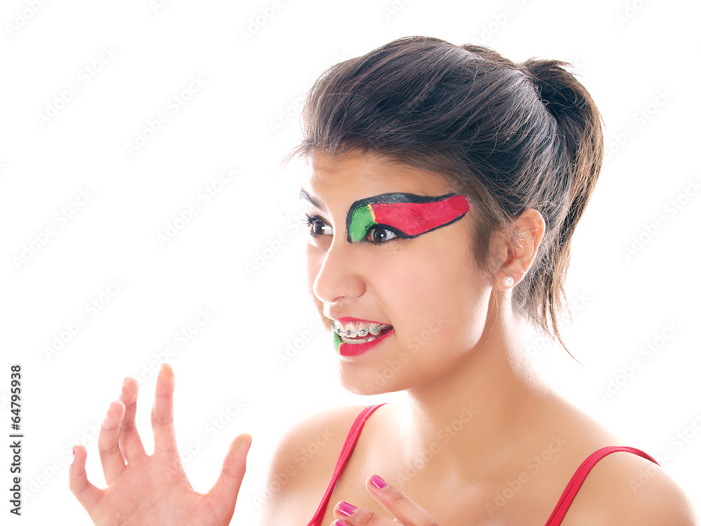 portuguese flag painted on girl's face portuguese flag painted on girl's face