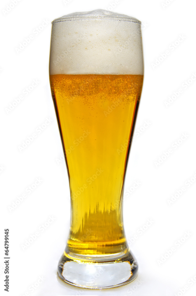 Glass of beer on white background