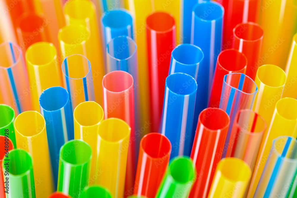 Colored Plastic Drinking Straws closeup Colored Plastic Drinking Straws closeup