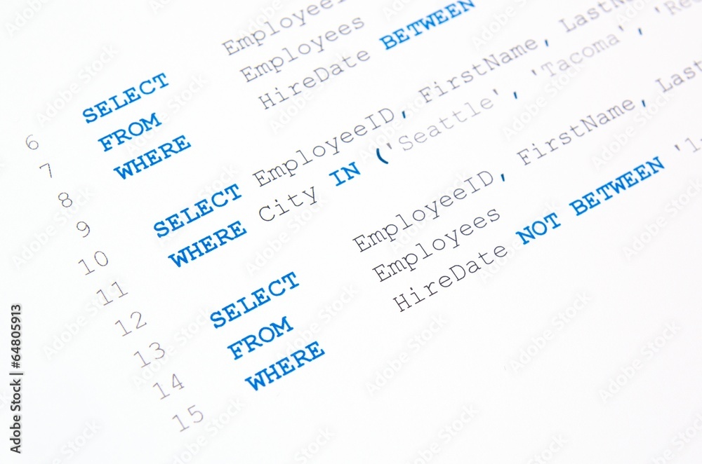 Obraz premium Code of SQL syntax on white background