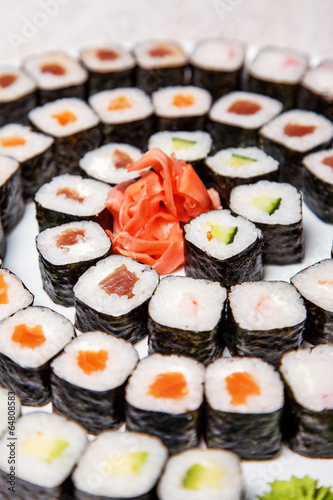 A spiral made of traditional sushi