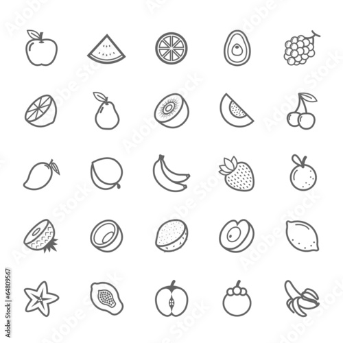 Set of Outline stroke Fruit icon