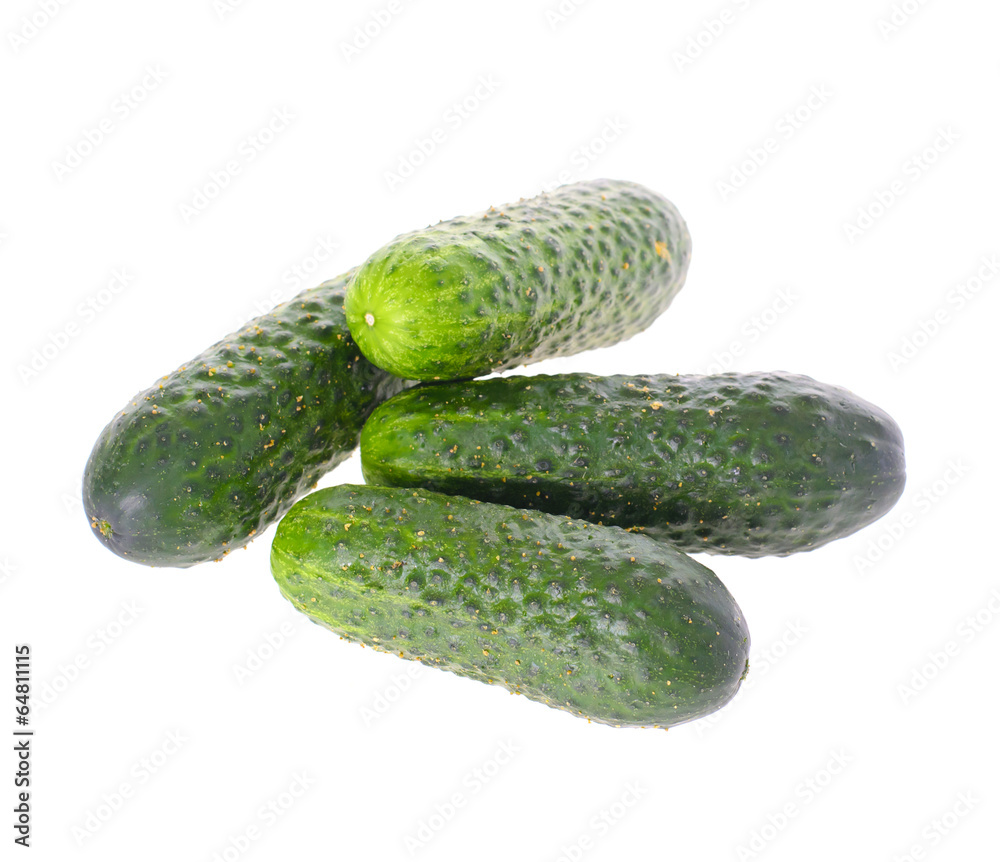 Fresh green cucumber isolated on white background