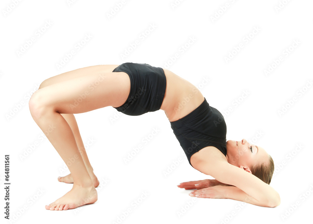 woman doing stretching excersises isolated on white background woman doing stretching excersises isolated on white background