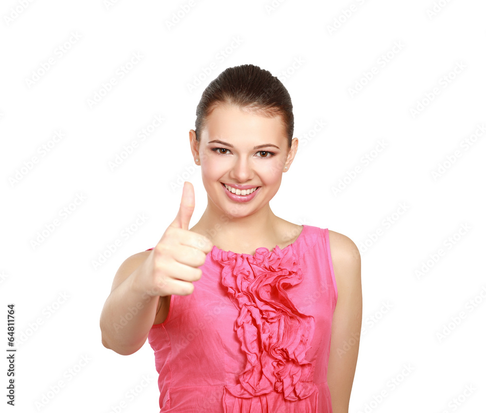 A young woman showing ok , isolated on white background A young woman showing ok , isolated on white background