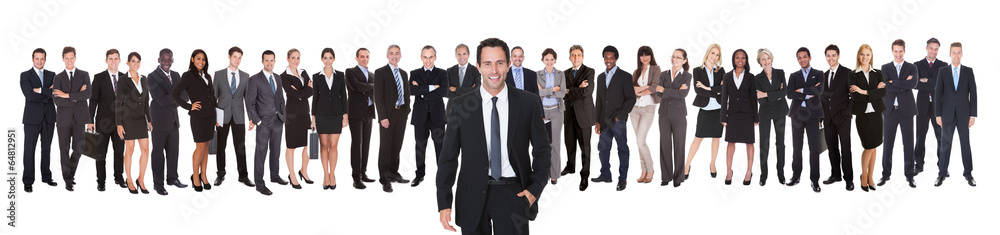 Portrait Of Confident Businessman With Team Portrait Of Confident Businessman With Team