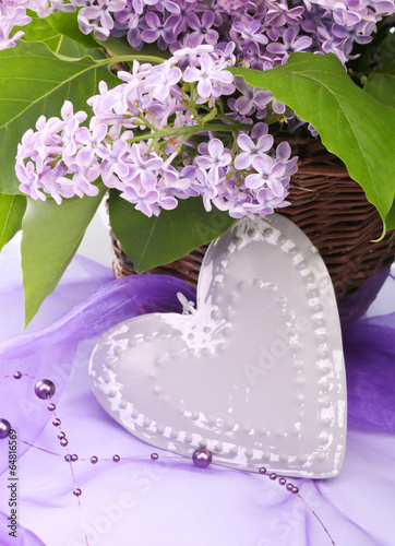 Lilac flowers and Valentines heart with metal