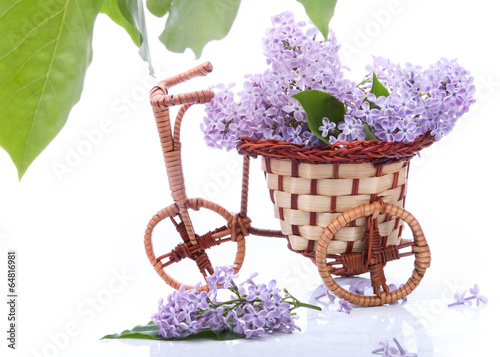Lilac bouquet in a wicker basket