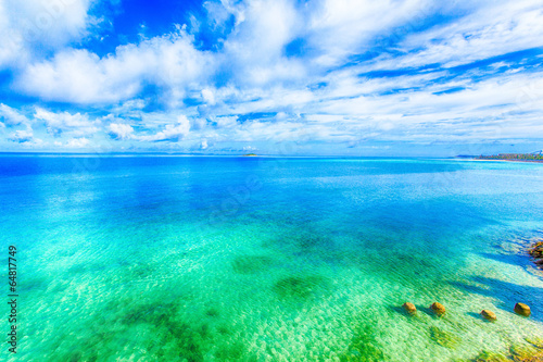 Beautiful scenery of shining blue sky and ocean in Okinawa
