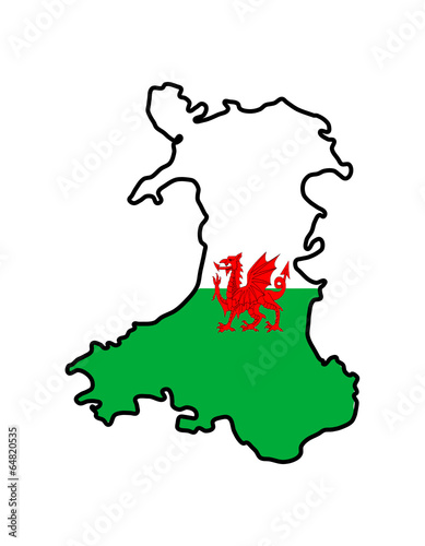 Wales outline with flag overlaid
