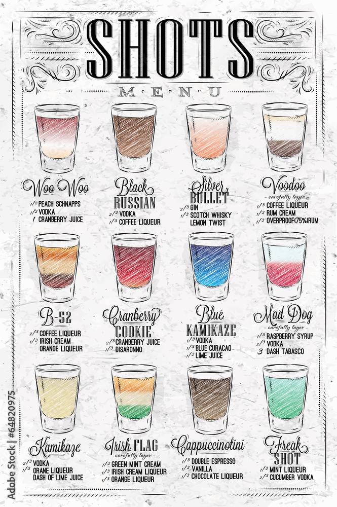 Shots menu vintage