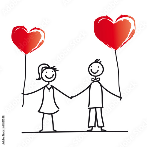 Junges Paar hält sich verliebt an den Händen - Herz, Liebe, Hochzeit, Heirat, Verlobung, Valentinstag, Valentin, Verbundenheit und Treue, vektor, isoliert