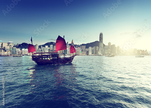 Hong Kong harbour  in sunset time