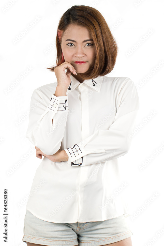 Portrait of Asian woman in White shirt Isolated Portrait of Asian woman in White shirt Isolated