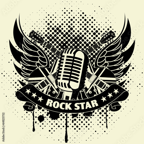 Sticker on the shirt the image of a guitar of wings