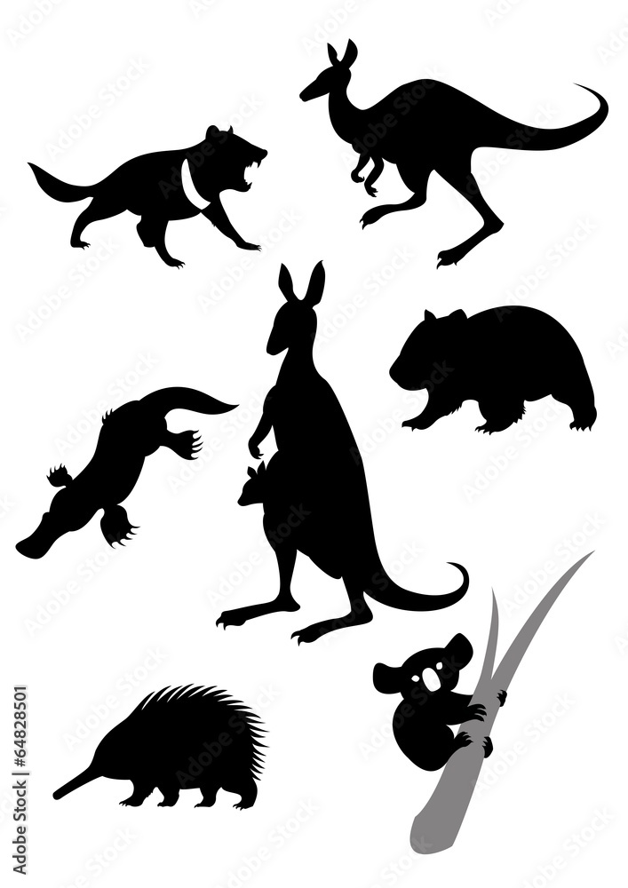 Naklejka premium Silhouettes of australian animals