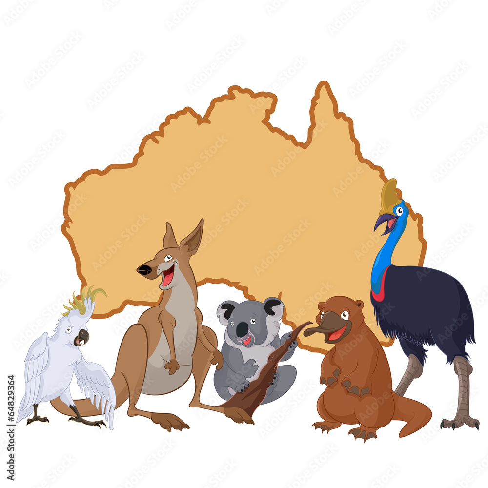 Fototapeta premium Australia with cartoon animals