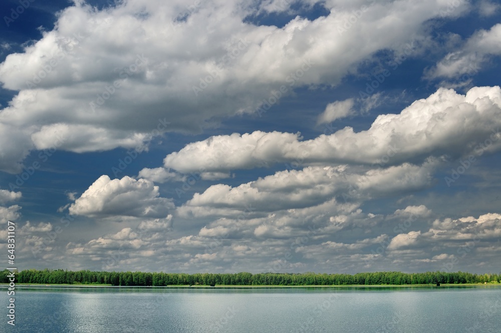 Beautiful lake with dramatic clouds.