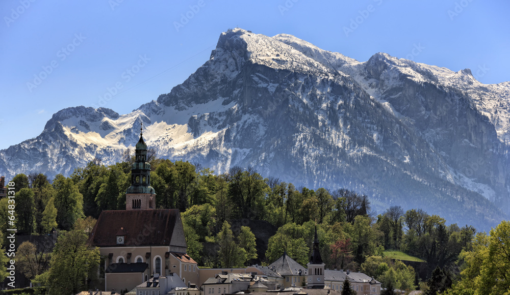 Naklejka premium Mullner church and Untersberg in Salzburg