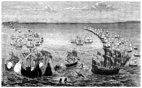 The Spanish Armada vs the English Fleet - 16th century photo