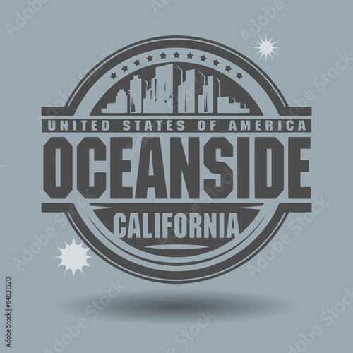 Stamp or label with text Oceanside, California inside