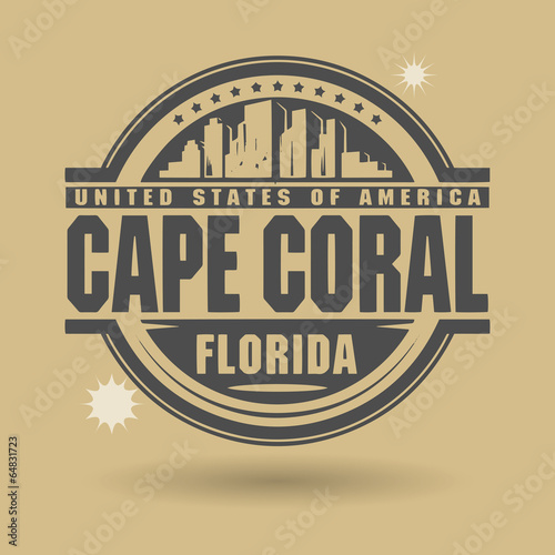 Stamp or label with text Cape Coral, Florida inside