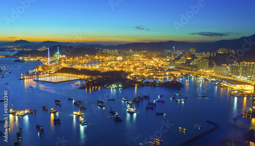 Photography Hong Kong container terminal night view