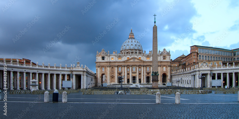 Basilica St. Peter in Rome at the Blue Hour. Seat of the Pope