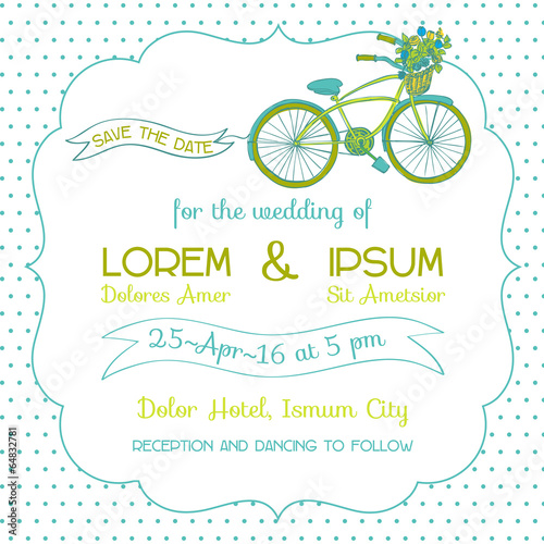 Wedding Invitation Card - Vintage Bicycle Theme - in vector