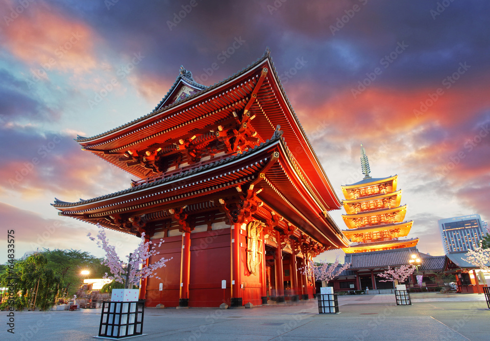 Tokyo - Sensoji-ji, Temple in Asakusa, Japan - obrazy, fototapety, plakaty 