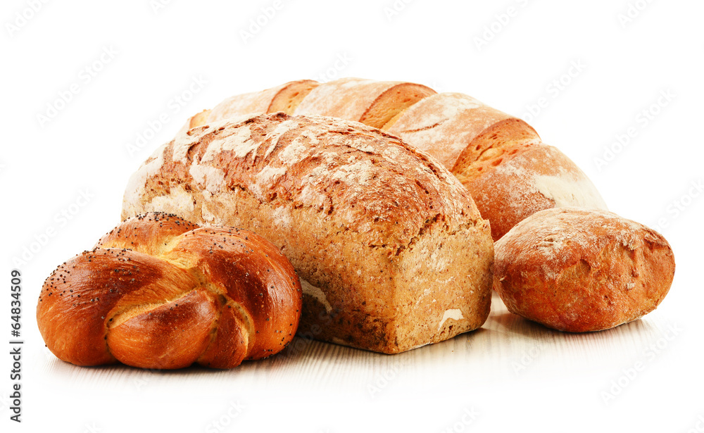 Composition with variety of baking products isolated on white Composition with variety of baking products isolated on white