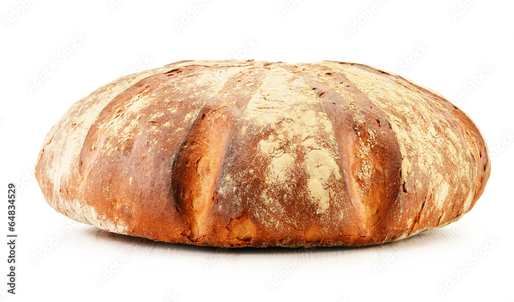 Large loaf of traditionally baked bread isolated on white
