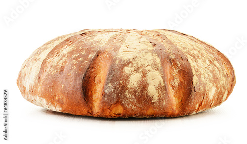 Large loaf of traditionally baked bread isolated on white