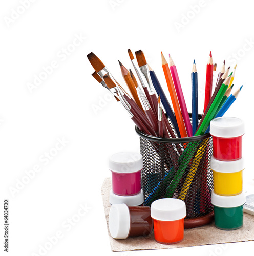 pencils, brushes, paints for drawing