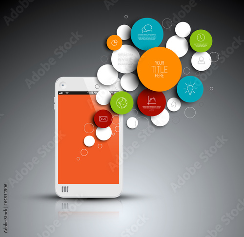 Dark Vector abstract circles infographic template with phone