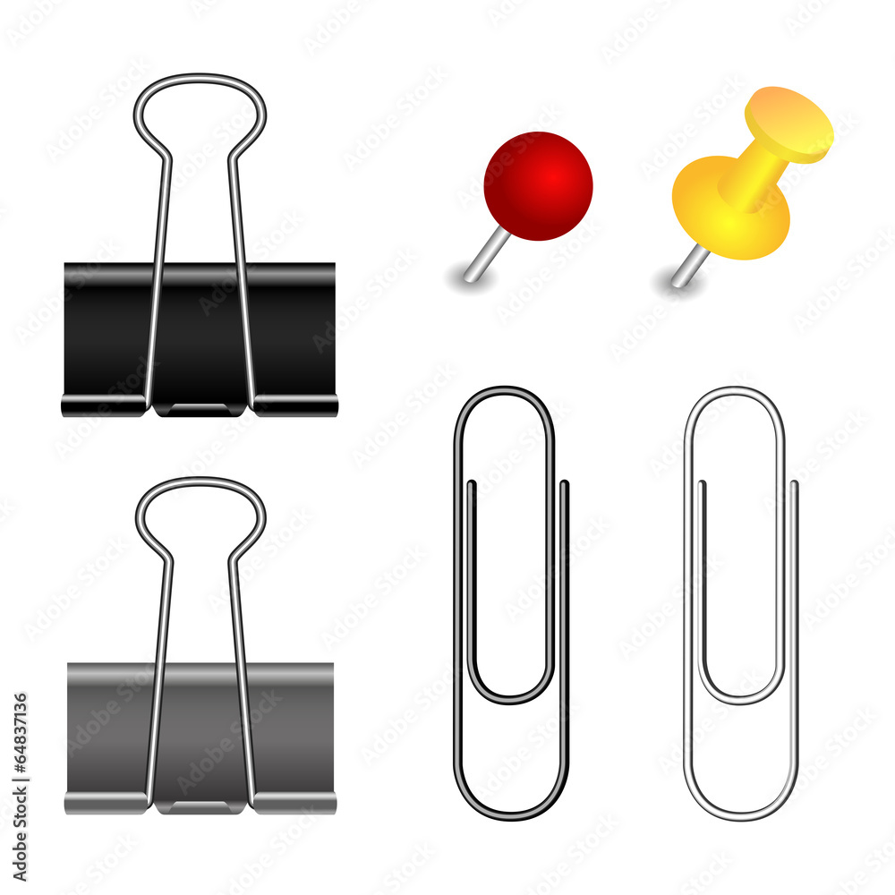 Pushpin, binder and paper clip set