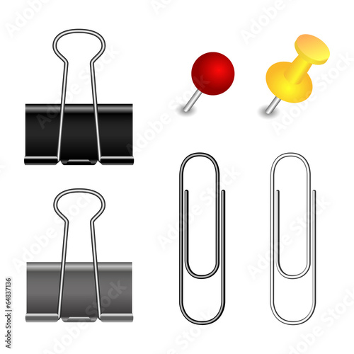 Pushpin, binder and paper clip set