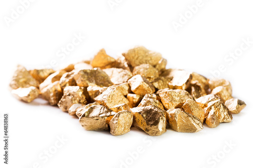 Gold nuggets on white background.