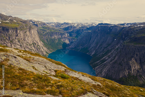 Norway Mountain Vibrant Landscape Trolltunga Odda Fjord Norge Hi © tsuguliev