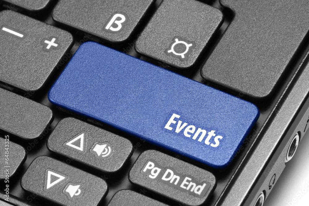 Events. Blue hot key on computer keyboard Events. Blue hot key on computer keyboard