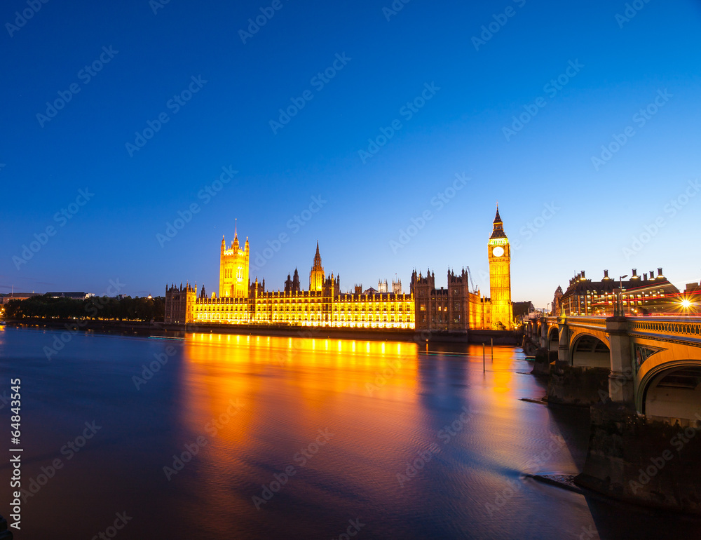 Big Ben with the Houses of Parliament at night in London