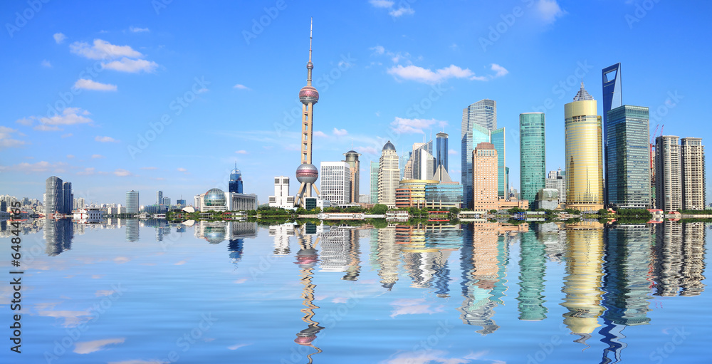 Naklejka premium Shanghai bund lujiazui landmark skyline