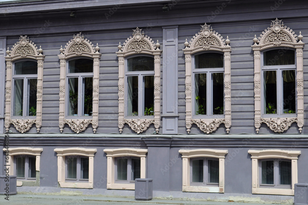 Windows of the house of merchants Chiralov. Architectural monume
