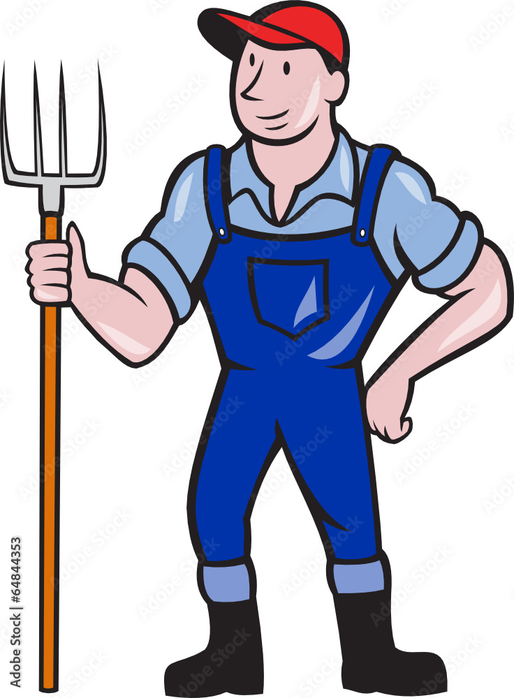 Farmer Holding Pitchfork Standing Cartoon Farmer Holding Pitchfork Standing Cartoon