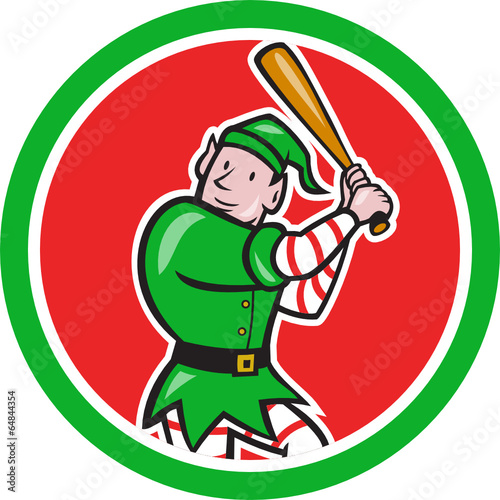 Elf Baseball Player Bat Circle Cartoon