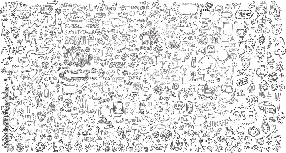 Doodle Design Elements Vector set. Set of - Stock Illustration