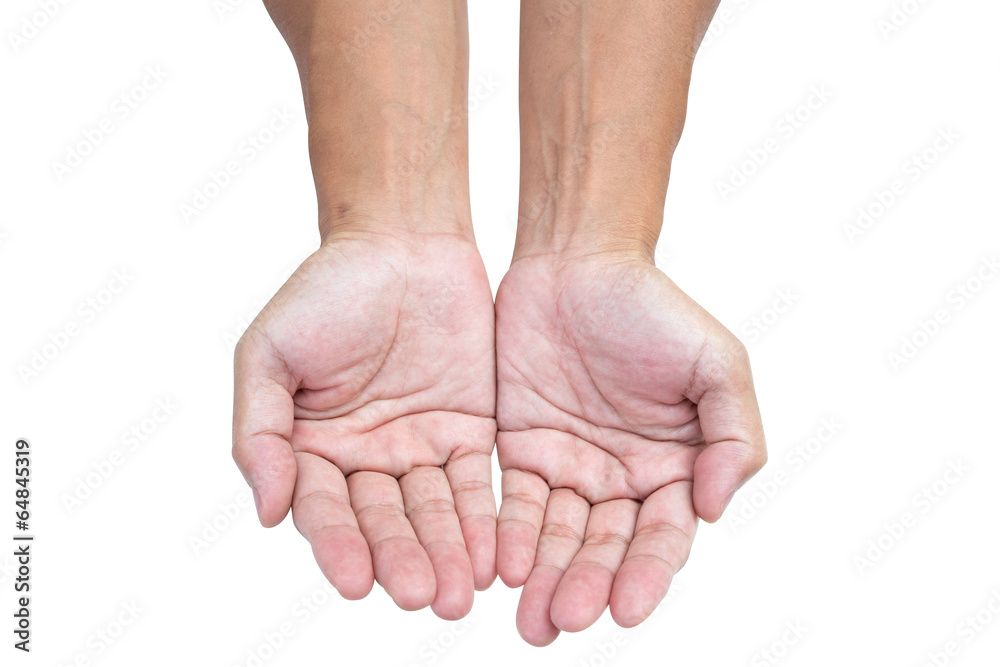 Empty open hands isolated on white background with clipping path Empty open hands isolated on white background with clipping path